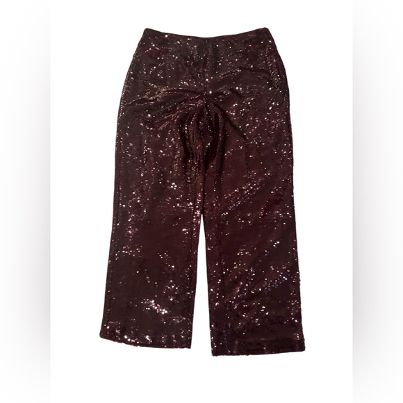 Ann Taylor The Sequin Side Zip Wide Leg Pant Maroon - Picture 6 of 7